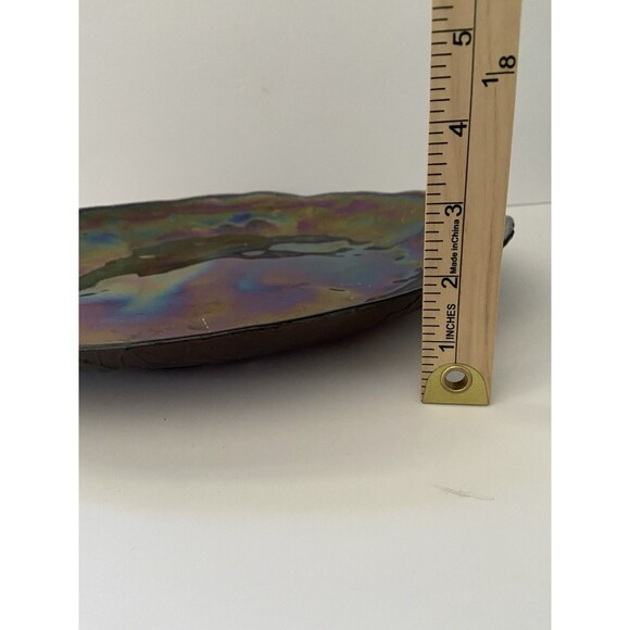 Vintage Iridescent Glass Decorative Plate 14” Diameter Brown Bottom - Picture 7 of 9